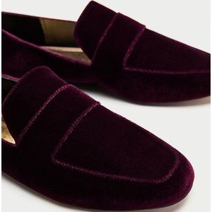 Zara Burgundy Velvet Loafers